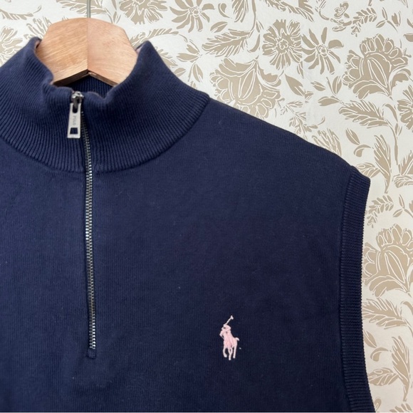 Polo Golf Ralph Lauren Pima Cotton 1/4 Zip Sweater Vest – Navy, Size M - Picture 6 of 8